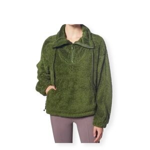 Free People Movement Big Sky Faux Fur Pullover in Green Size Small.
